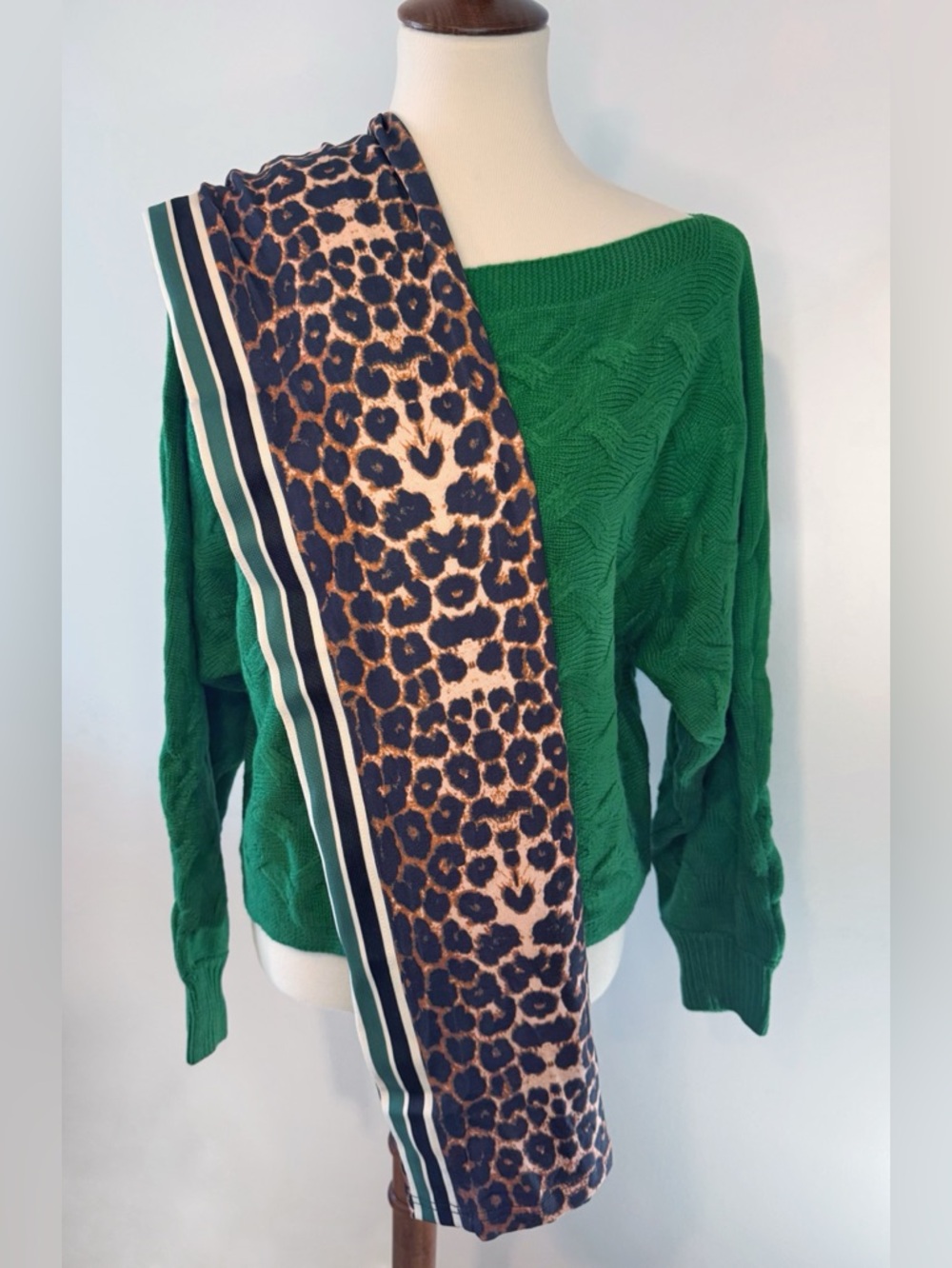 SET: Green Cable-Knit Sweater with Matching Wide Leg Pants Ladies XL NEW